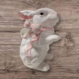 White Ceramic Bunny with Pink Accents